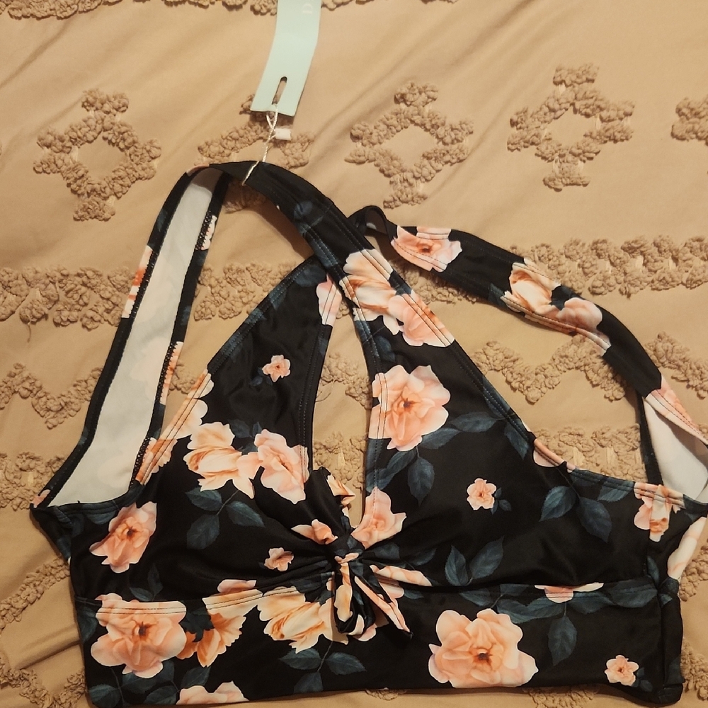 Floral Black Bikini Top
